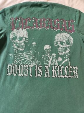 Valabasas Skull T Shirt Doubt Is A Killer Print Skeleton Distressed Gothic Med